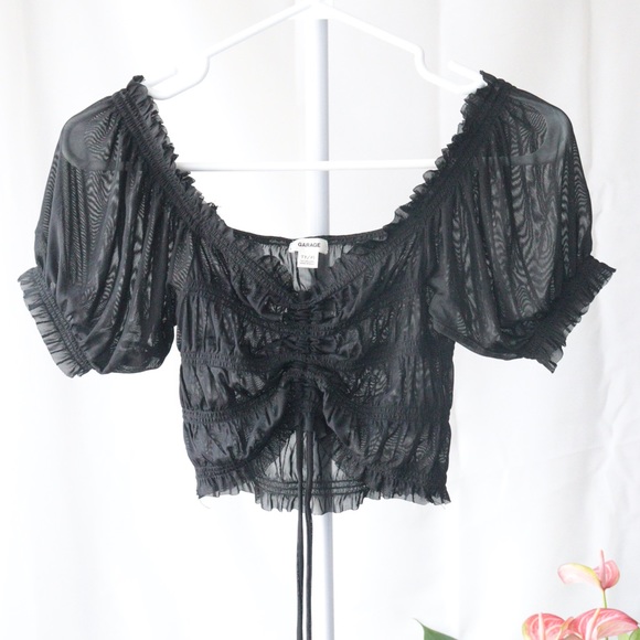 COPY - BLACK SHEER RUCHEED ADJUSTABLE CROP TOP - Picture 2 of 3
